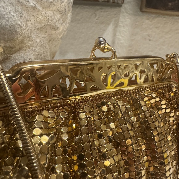VTG 1940s Whiting‎ & Davis Gold Mesh Flapper Bag Purse | Brass Pierced Frame - Picture 2 of 11